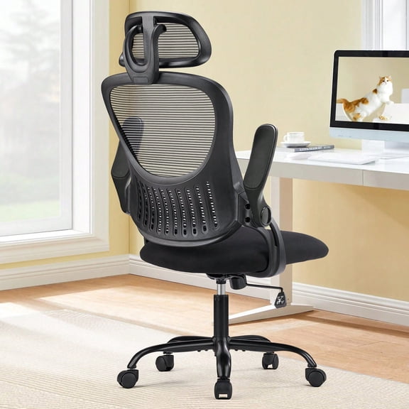 Ergonomic High Back Mesh Office Chair with Adjustable Headrest Lumbar Support Flip Up Arms Rolling Swivel Desk Chair for Home Office