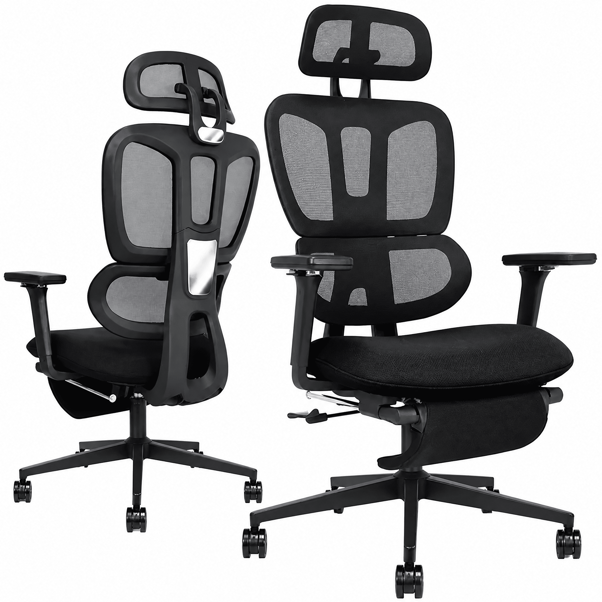 Ergonomic High Back Mesh Office Chair with Retractable Footrest, 2D Headrest & 4D Armrest, 90°-135° Reclining Sponge Cushion Computer Desk Chair