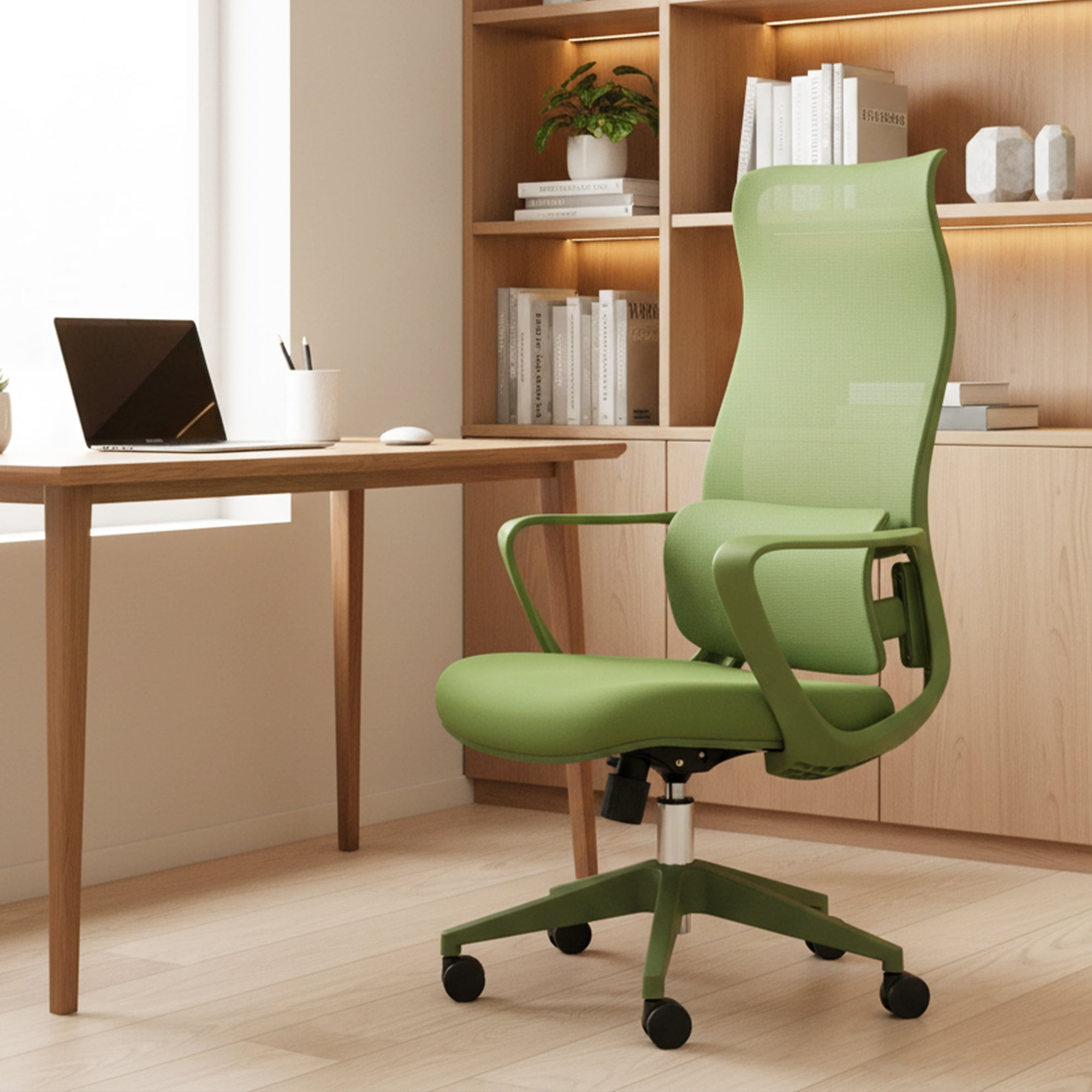 Ergonomic High Back Office Chair with Adjustable Lumbar Support & 3D Armrests, Modern Swivel Executive Task Chair for Conference Room, Green