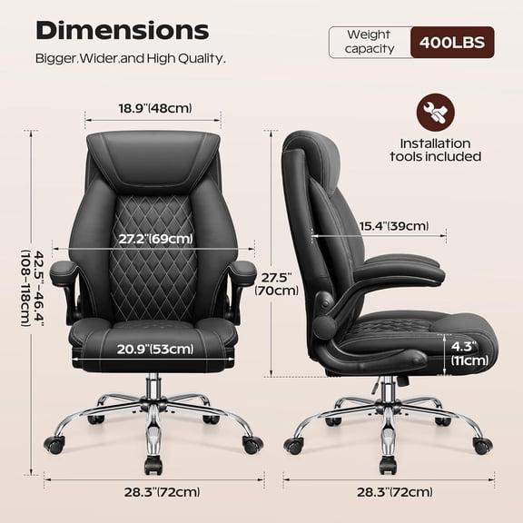 Ergonomic High Back Office Chair with Lumbar Support and Flip-Up Armrests for Home Desk