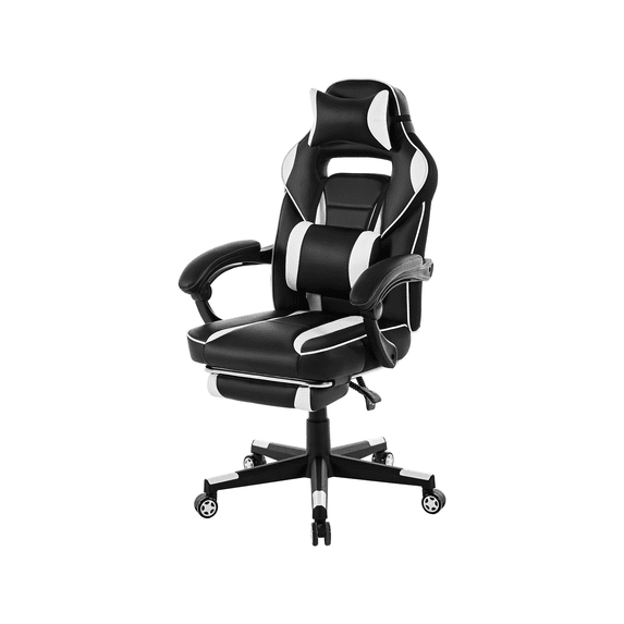 Ergonomic High Back PU Leather Gaming Chair for Adults – Adjustable Height, 360° Swivel, Retractable Footrest – Lumbar & Headrest Support – Comfortable Desk Chair for Office, Bedroom, or Game Room
