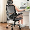 thumbnail image 1 of Ergonomic Home Office Chair with Mesh High Back, Adjustable Lumbar Support, Flip-up Armrest, Removable Headrest, Swivel Wheel, Space Saving, 330LBS (Black+Grey), 1 of 18
