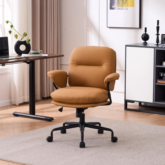 Ergonomic Home Office Chairs Leather Office Chair, Comfortable Office Chair with Padded Armrests, Reclining Height Adjustable  Computer Chair with Lumbar Support,