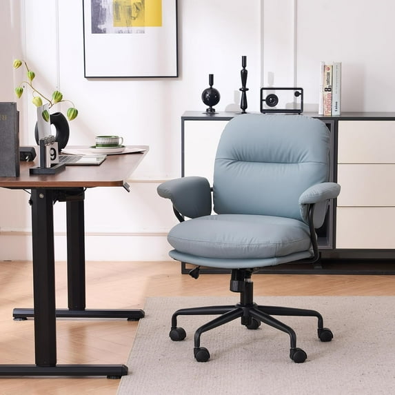 Ergonomic Home Office Chairs Leather Office Chair, Comfortable Office Chair with Padded Armrests, Reclining Height Adjustable Comfy Computer Chair with Lumbar Support, Sage