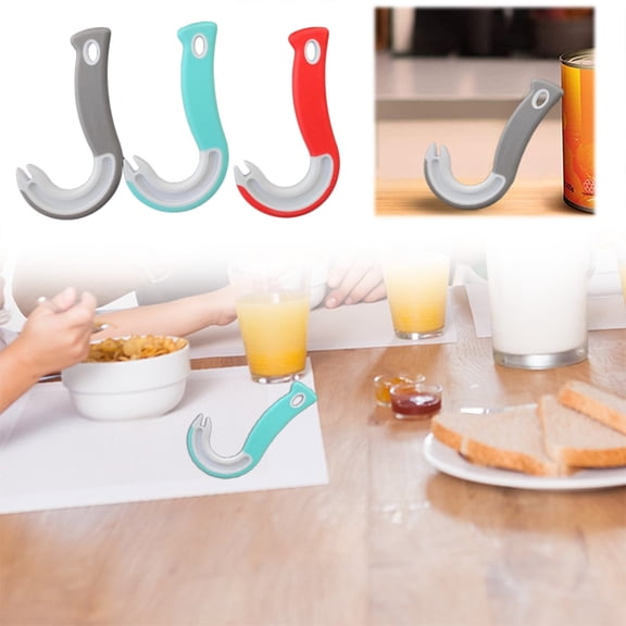 Ergonomic Hook Can Opener Heavy Duty Plastic Bottle Opener Easy Grip Jar Lid Remover for Home Kitchen Camping Picnic Travel Blue
