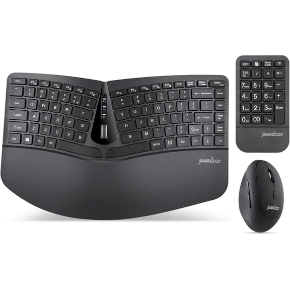 Ergonomic Keyboard and Mouse, Wireless with Vertical Split Curved Wrist Rest, Natural Typing USB Receiver Rechargeable Full Size, Windows/Mac/PC/Laptop, Large