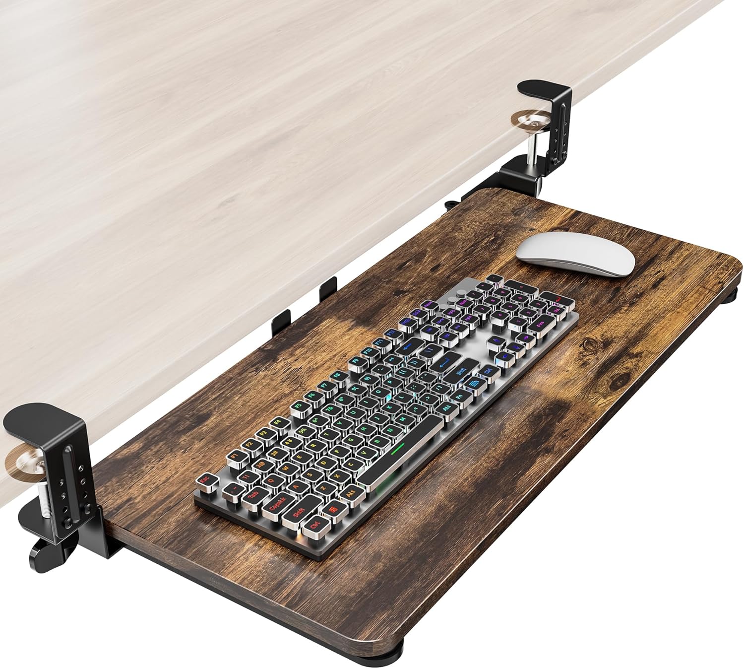 Ergonomic Keyboard Tray Under Desk, Pull Out with Adjustable C-clamp, 25.6 (31.5 Including Clamps) x 11.8 Inch Slide Out Computer Keyboard Drawer Mouse Tray for Typing