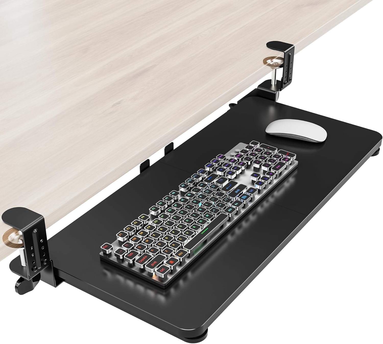 Ergonomic Keyboard Tray Under Desk, Pull Out with Adjustable C-clamp, 25.6 (31.5 Including Clamps) x 11.8 Inch Slide Out Computer Keyboard Drawer Mouse Tray for Typing