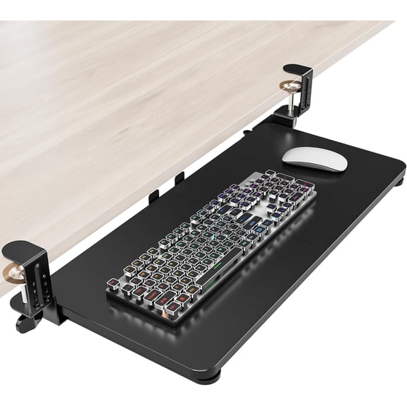 Ergonomic Keyboard Tray Under Desk, Pull Out with Adjustable C-clamp, 25.6 (31.5 Including Clamps) x 11.8 Inch Slide Out Computer Keyboard Drawer Mouse Tray for Typing