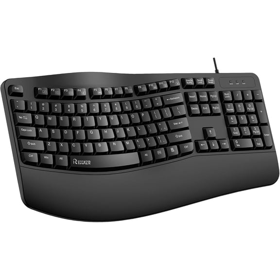 Ergonomic Keyboard, Wired Computer USB Keyboard with Wrist Rest, Spill-Resistant, Wave Keys for Natural Typing, Compatible with Windows/PC/Laptop(Black)