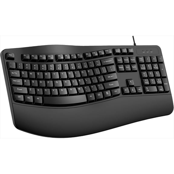 Ergonomic Keyboard, Wired Computer USB Keyboard with Wrist Rest, Spill-Resistant, Wave Keys