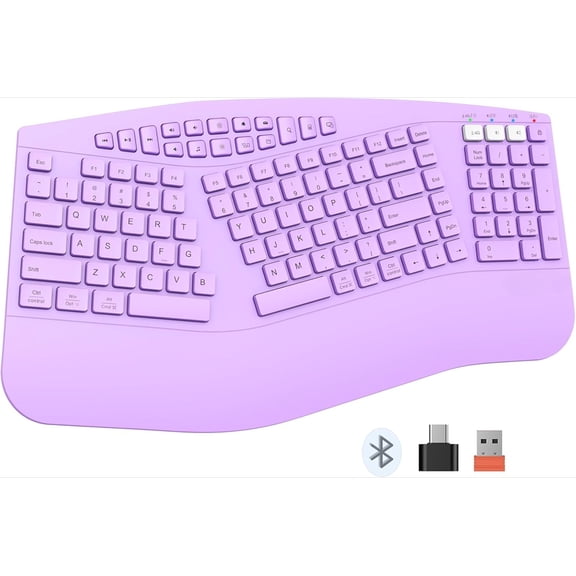 Ergonomic Keyboard Wireless, Multi-Device Bluetooth Keyboard, Wrist Rest for Natural Typing, Full-Sized Rechargeable Split