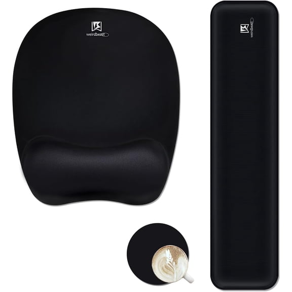 Ergonomic Keyboard Wrist Rest Pad and Mouse Pad Hand Support for Laptop Computer Wrist Rest Support Cushion Memory Foam Set for Office Gaming Easy Typing - Black