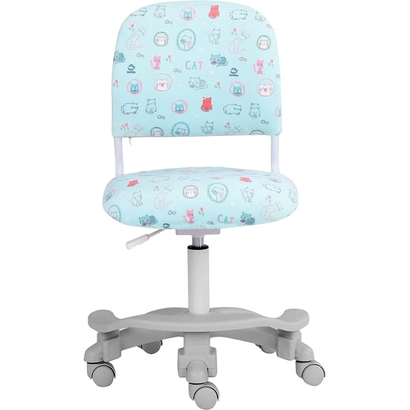 Ergonomic Kids Desk Chair, Girl's Child's Children Student Study Office Computer Chair, Adjustable Height and Seat Depth, Detachable Footrest, Lumbar Support (Green Cat, W/Chair Slipcovers)