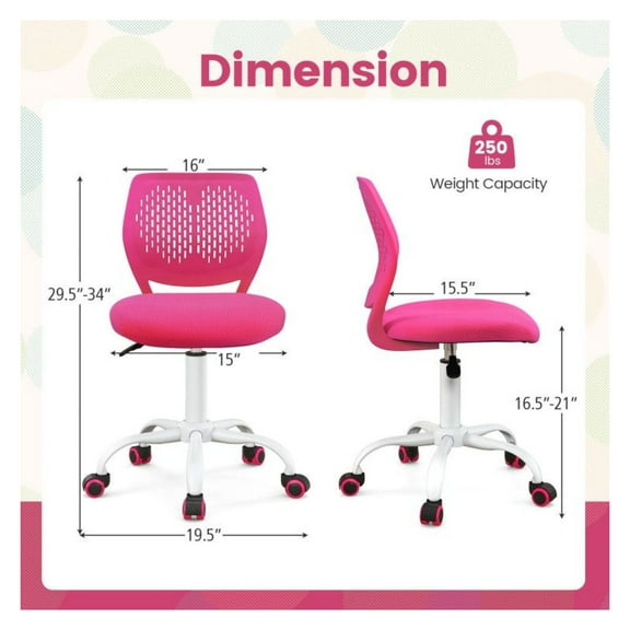 Ergonomic Kids Study Chair Adjustable Height - Mesh Back & Sponge Seat - Swivel Task Chair for Home School - Teen Boys & Girls - 250lbs Capacity