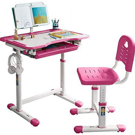 wecan Kids Ergonomic Study Desk and Chair 2-Piece Activity Table and Chair Set, Pink