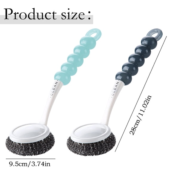 Ergonomic Kitchen Dish Scrubber with Wire, Non Scratch Pot Scrub Brush for Bowls and Pans, Heavy Duty Dishwashing Tool for Home, Silver