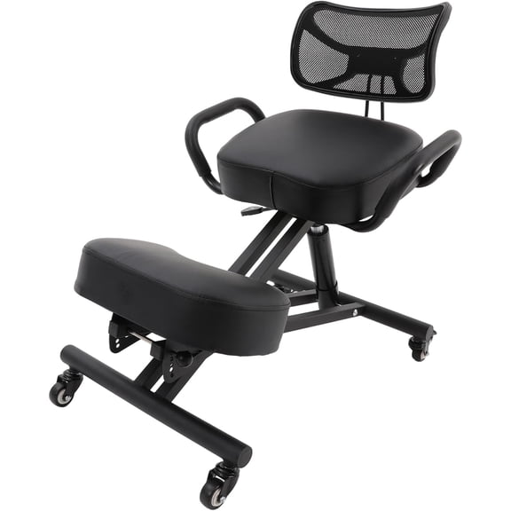 Ergonomic Kneeling Chair with Back and Arm Support, Adjustable Height Posture Stool for Home Office and Study, Breathable Mesh, Heavy Duty Steel Frame, Black
