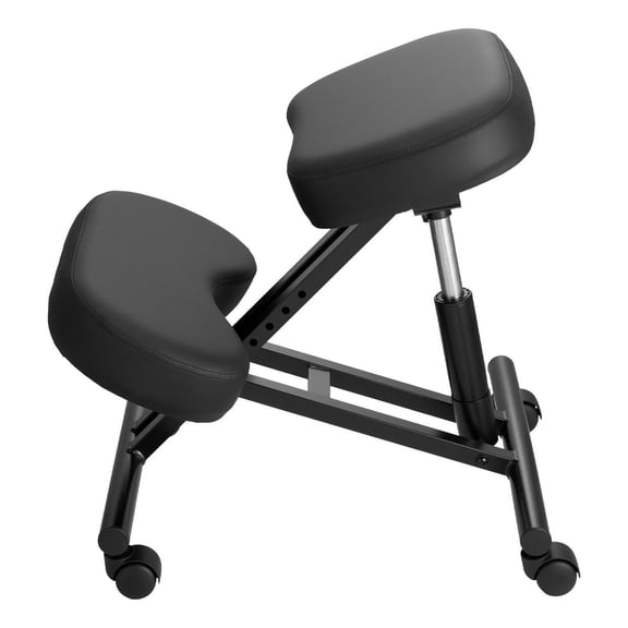 Ergonomic Kneeling Chair with Wheels, Mobile X-Shaped Posture Knee Chair with Adjustable Height & Thick Foam Cushions, Natural Relief for Neck or Back Pain for Home, Office or Meditation, Black