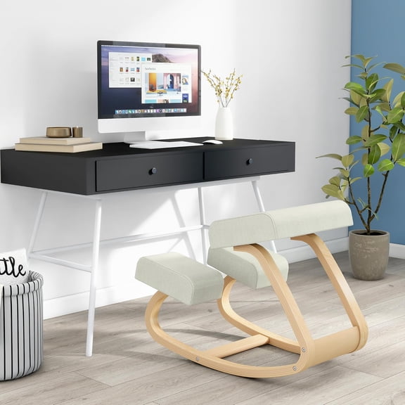 Ergonomic Kneeling Chair – Wooden Rocking Stool with Breathable Cushion for Back Pain Relief, Posture Support & Productivity, Ideal for Office, Home, or Study Spaces – 220lbs Capacity (Natural)