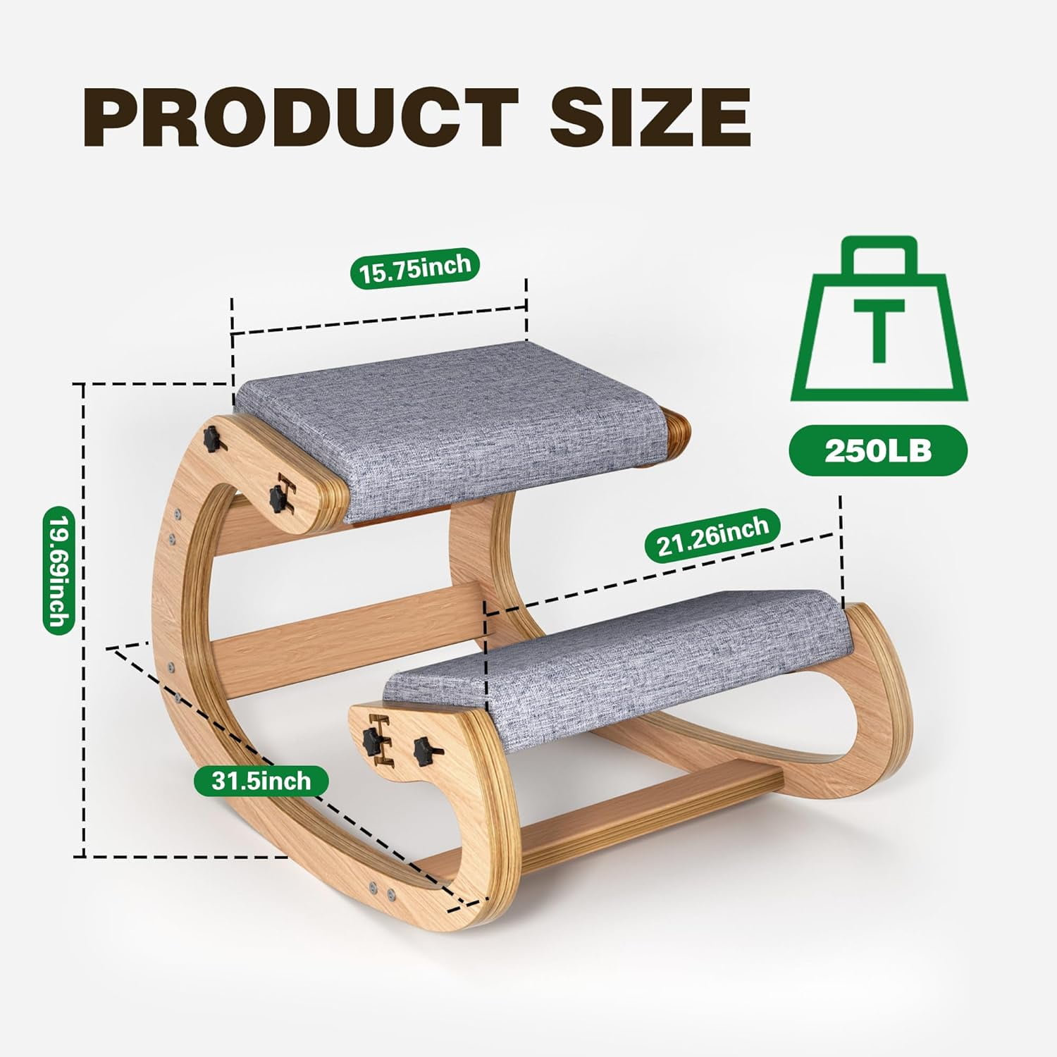 Ergonomic Kneeling Chair with Wooden Frame - Adjustable Height Office ...