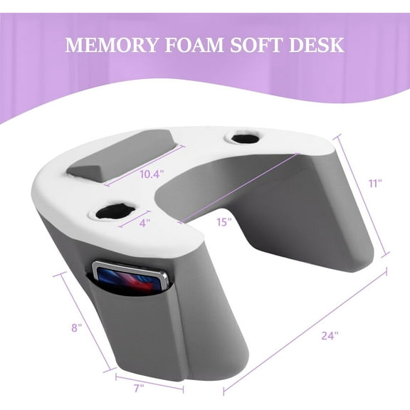 Ergonomic Lap Desk Pillow with Cooling Memory Foam Gaming Cushion for Bed, Laptop Support, and Reading Pillow with Armrest for Comfort at Home, Office, or Travel (Grey)