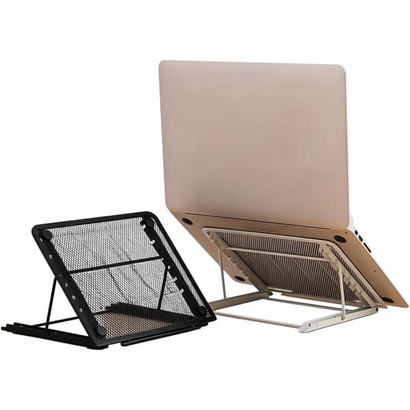 Ergonomic Laptop Tablet Stand Metal Mesh Ventilated Desktop Adjustable Computer Holder Riser Compatible with Apple MacBook Air Pro Dell XPS HP Samsung Lenovo More Laptops up to 16" (Black)