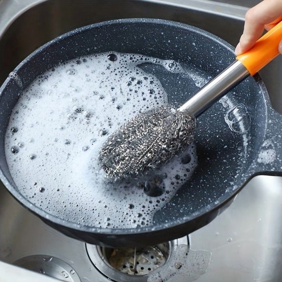 Ergonomic Long Handle Silk Brush - Splash-Proof Cleaning Tool for Effortless Bathroom and Kitchen Cleaning