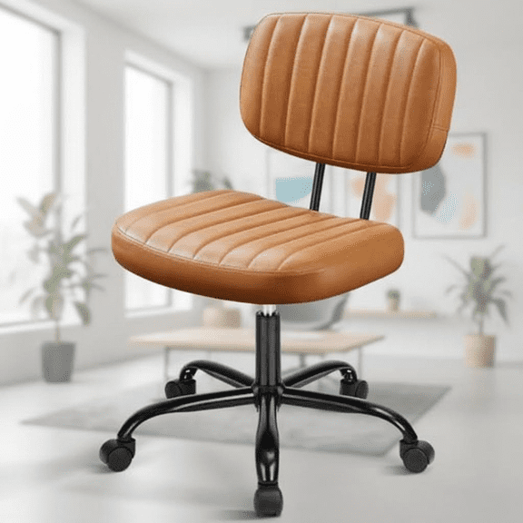 Ergonomic Low-Back Armless Office Chair with Adjustable Height, 360 Swivel Wheels, and PU Leather Upholstery for Home, Office, and Small Spaces - Ideal for Adults and Kids