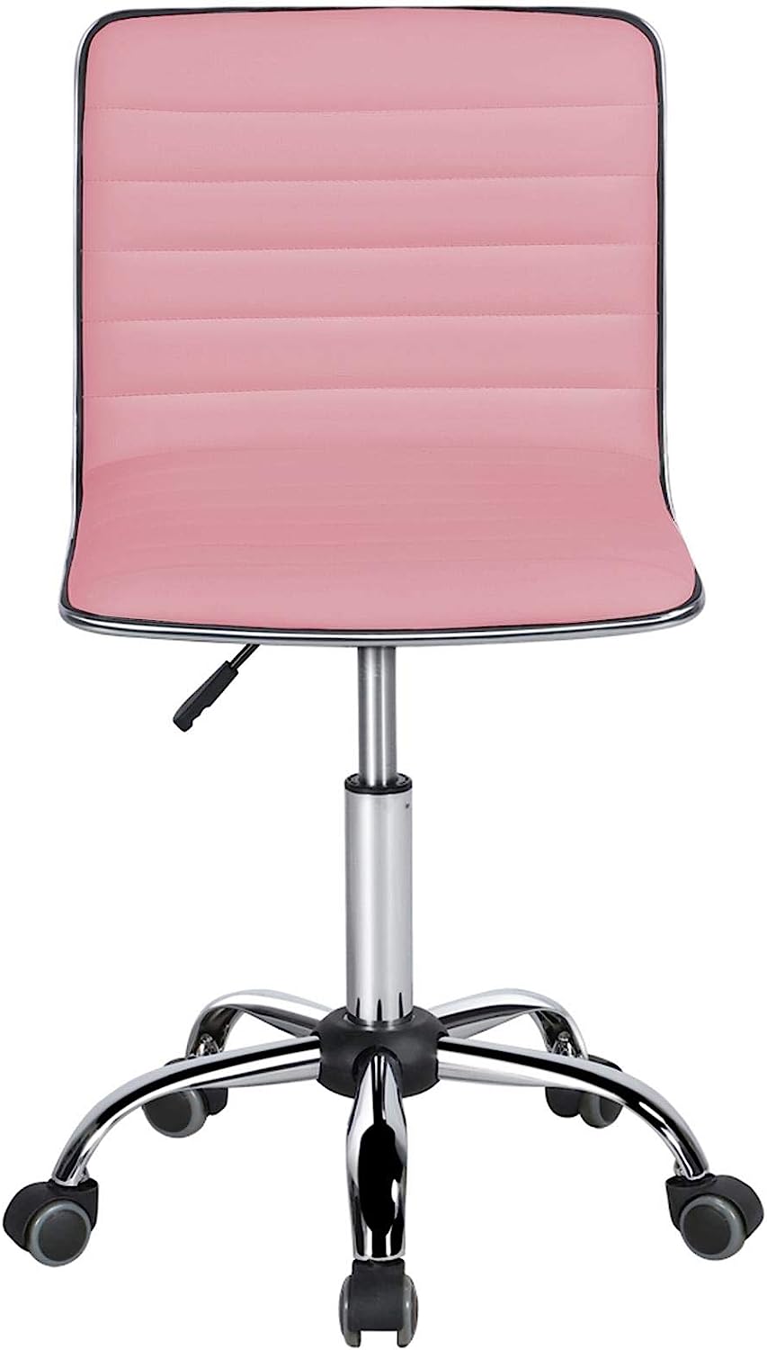 Ergonomic Low Back Ribbed Armless Office Chairs In Pink, Adjustable Swivel Task Chair With