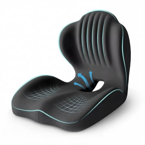 Ergonomic Lumbar & Seat Support Cushion, 2-in-1 Memory Foam Cushion with Coccyx Hollow Design for Office Chair, Home Use - Relieves Back & Hip Pain
