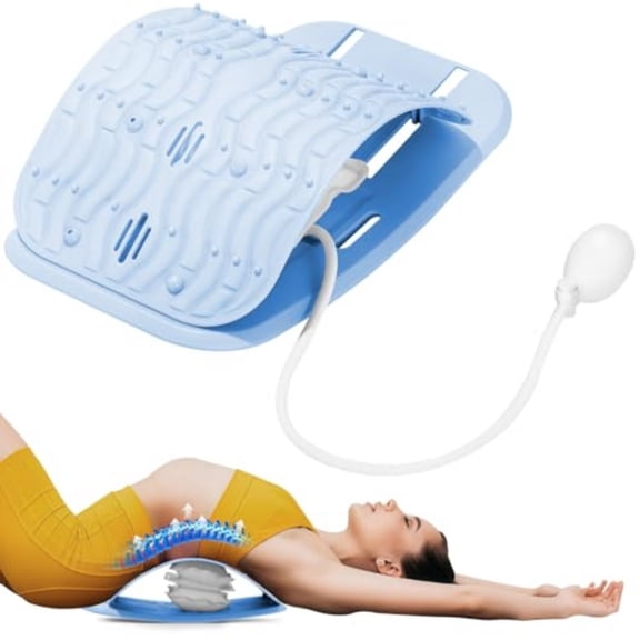 Ergonomic Lumbar Support Board & Adjustable Air Compression Back Stretcher, Blue - Ideal for Adults at Home & Work
