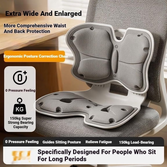 Ergonomic Lumbar and Back Support Cushion for Posture Correction and Back Pain Relief, Office Chair Seat, Grey