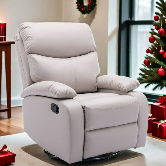 Ergonomic Manual Swivel Rocker Recliner for Adults Single Sofa Recliner for Living Room Beige