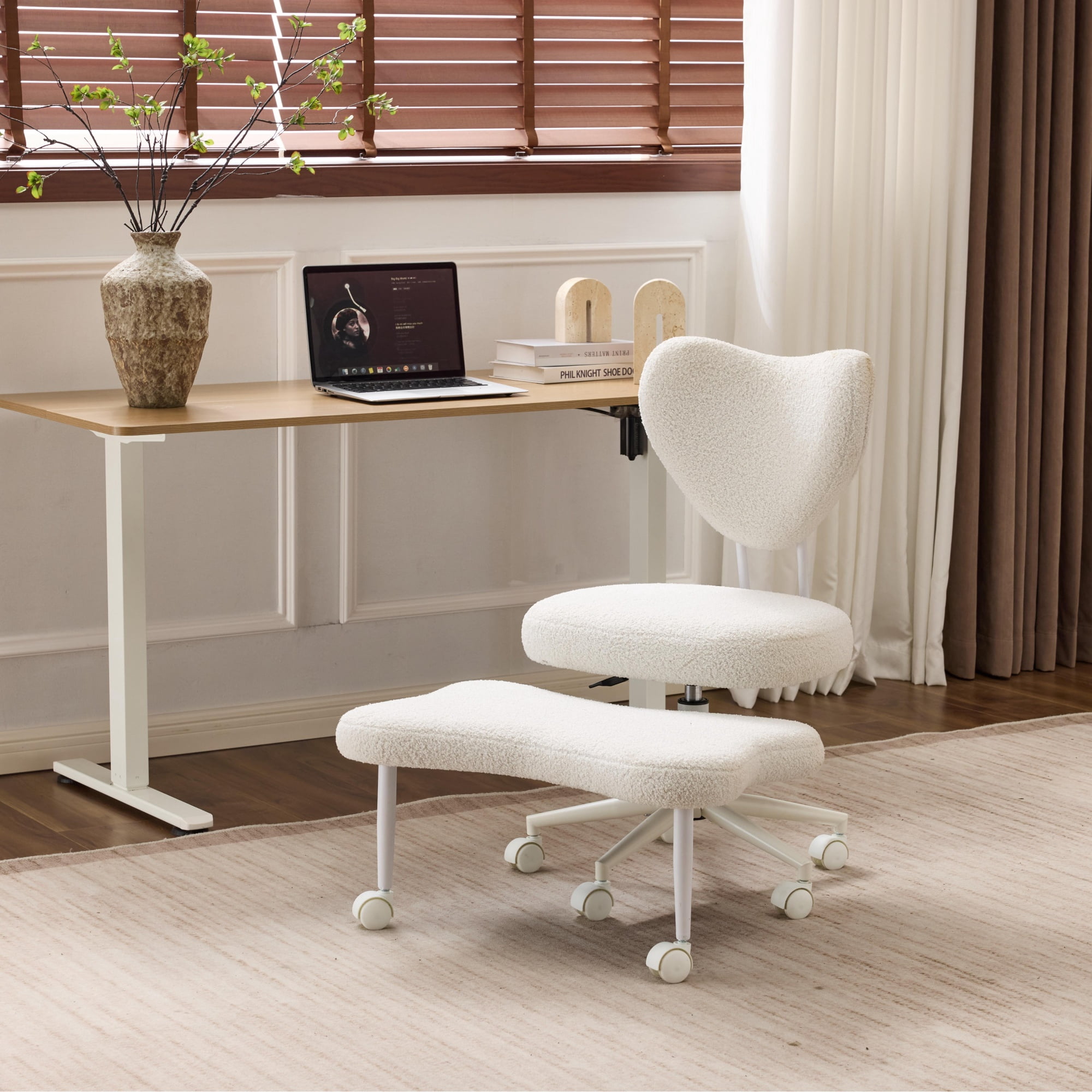 Ergonomic Meditation Chair with Lumbar Support and Height-Adjustable Cushion, Cross-Legged Seating for Office Work and Study, Beige
