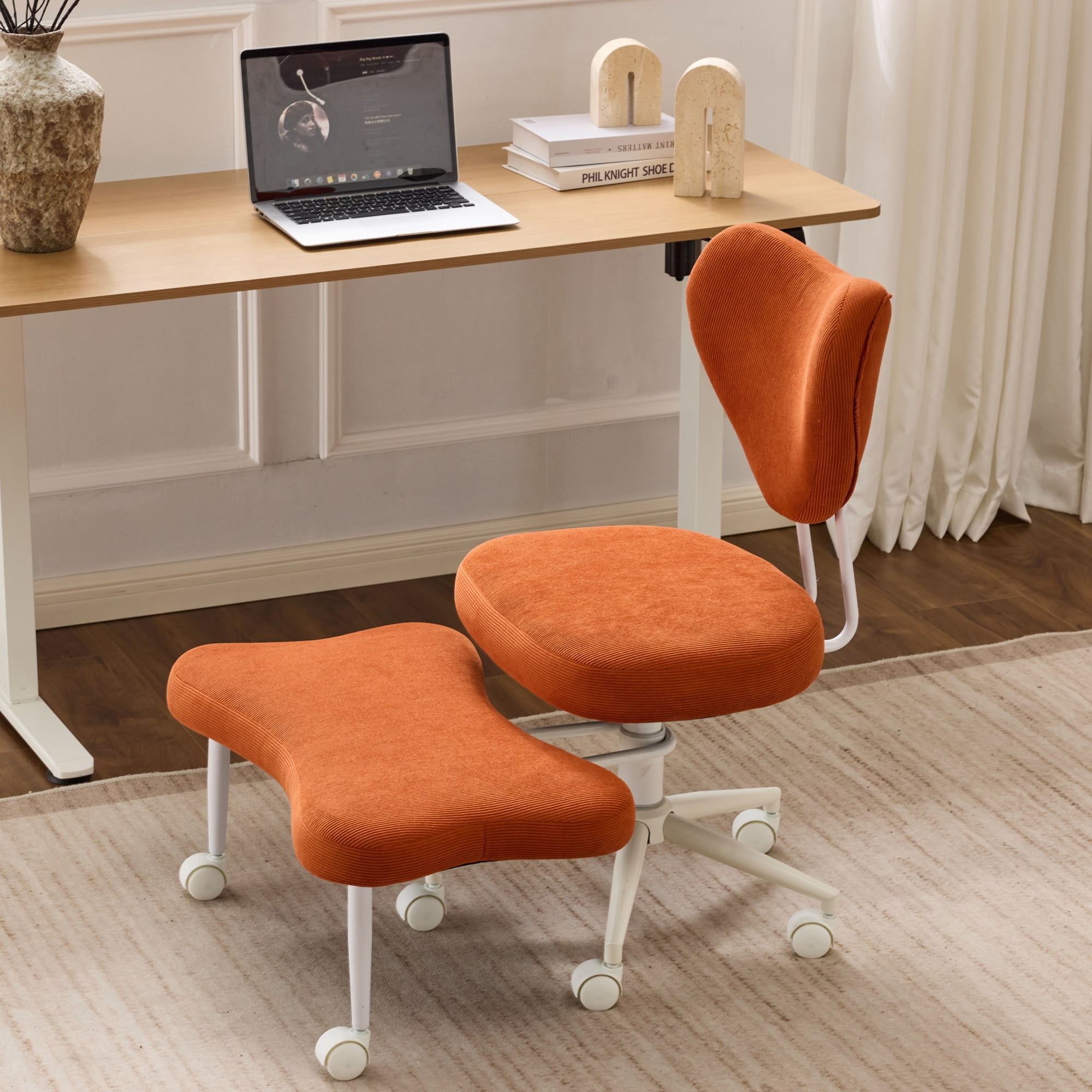 Ergonomic Meditation Chair with Lumbar Support and Height-Adjustable Cushion, Cross-Legged Seating for Office Work and Study, Orange