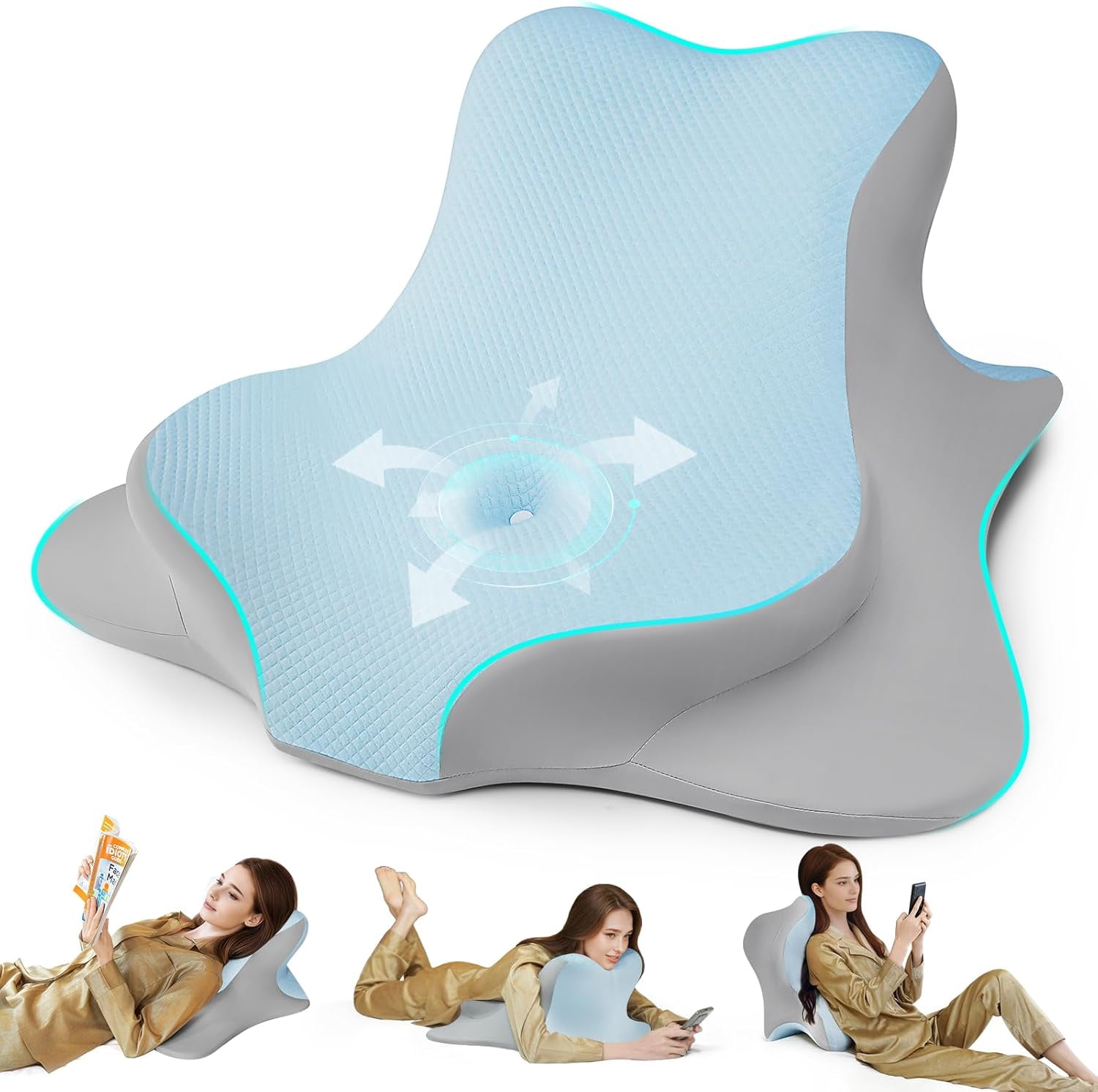 Ergonomic Memory Foam Bed Wedge Pillow for Reading, Lying, and Back Support on Bed, Couch, or Floor - Grey