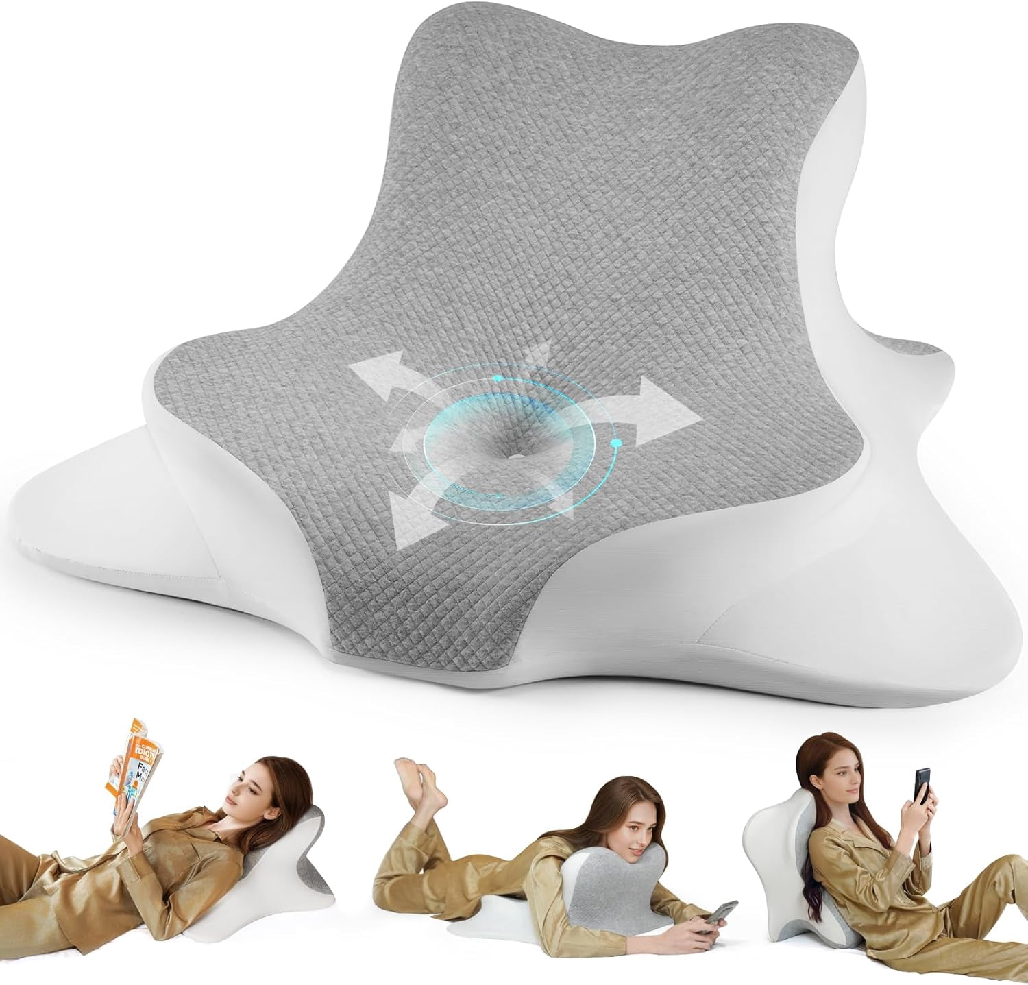 Ergonomic Memory Foam Bed Wedge Pillow for Reading, Lying, and Back Support on Bed, Couch, or Floor - Grey