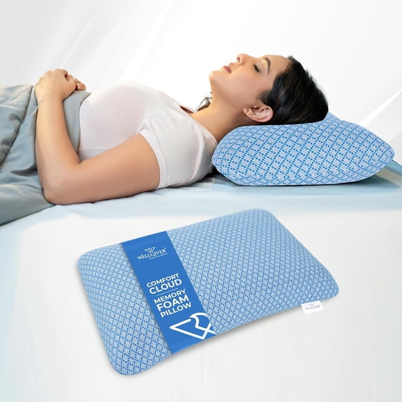 Ergonomic Memory Foam Pillow For Neck Pain Relief - 21 X 14 X 4.5 Inch | Orthopedic Pillow For Side, Back Sleeping | Removable, Washable Jacquard Light Blue Cover - Pack Of 1