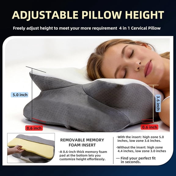 Ergonomic Memory Foam Pillow for Neck Pain Relief - Cooling 5-Zone Support Adjustable Height Cervical Spine Alignment Queen Size