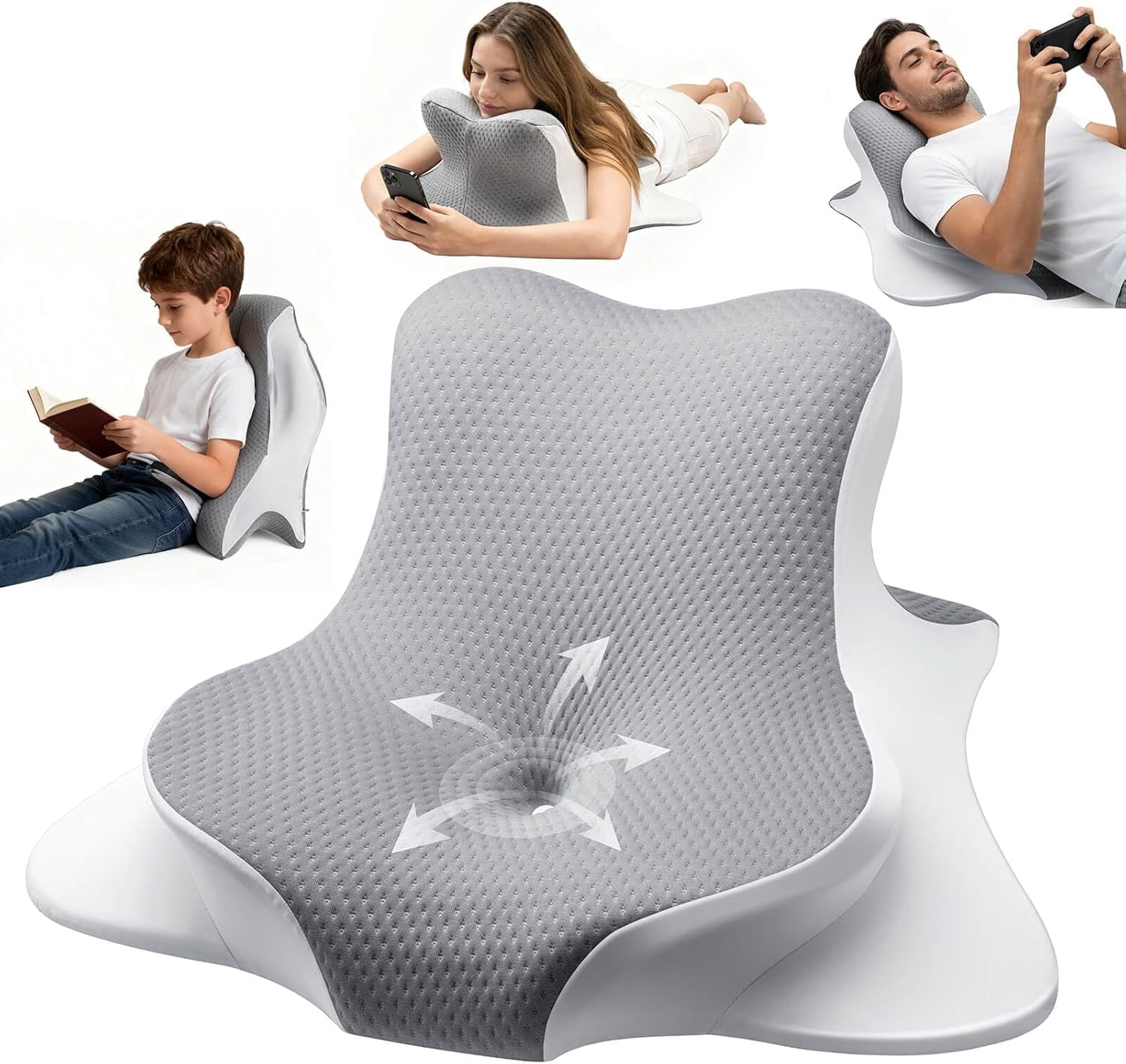 Ergonomic Memory Foam Reading Pillow - Wedge Back & Neck Support for Bed, Sofa & Floor - Relieves Acid Reflux, Back Pain & Arm Fatigue for Gamers, Readers & Nursing Moms (Washable Cover)
