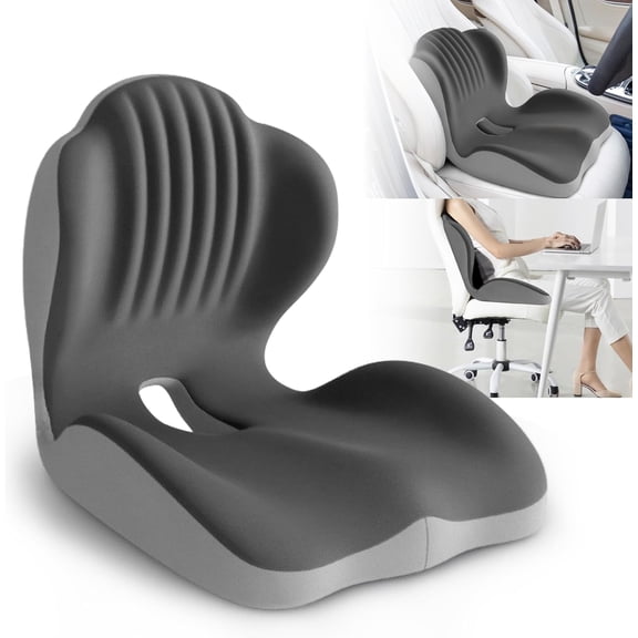Ergonomic Memory Foam Seat Cushion, 2-in-1 Lumbar Support Pillow for Office Chair, Car Seat, Wheelchair, Tailbone and Back Comfort