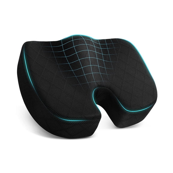 Ergonomic Memory Foam Seat Cushion, Orthopedic Coccyx Cushion for Office Chair, Car Seat - Black Double Layer Waffle Mesh
