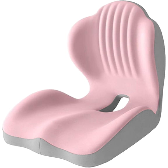 Ergonomic Memory Foam Seat Cushion, Integrated L-Shaped Support for Office Chair, Car - High Density Back and Hip Support Pad for Tailbone Relief, Non-Slip Orthopedic Chair Pillow (Pink Gray)