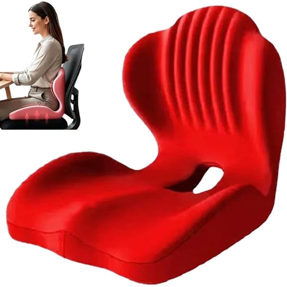 Ergonomic Memory Foam Seat Cushion, Integrated L-Shaped Support for Office Chair, Car - High Density Back and Hip Support Pad for Tailbone Relief, Non-Slip Orthopedic Chair Pillow (Red)