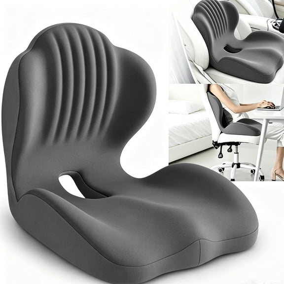 Ergonomic Memory Foam Seat Cushion, Seat Cushion with Integrated Lumbar Back Support, Anti Slip Memory Foam with L-Shaped Integrated Design for Long Car Drives and Office (Gray)