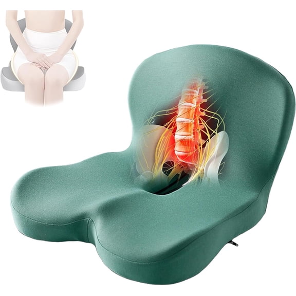 Ergonomic Memory Foam Seat Cushion with Coccyx Cutout, L-Shaped Lumbar Support Pillow, Non-Slip Chair Cushion for Office, Car, Truck & Wheelchair