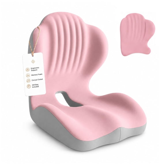 Ergonomic Memory Foam Seat Cushion with Lumbar Support, Anti-slip L-Shaped Chair Back Support, Pressure Relief, Height Boost, Universal Fit