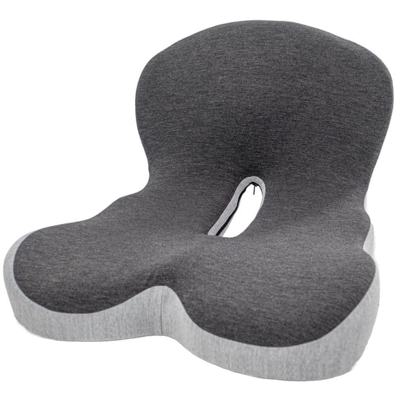 Ergonomic Memory Foam Seat Cushion with Lumbar Support, Contoured U-Shaped Design, Non-Slip Grips and Removable Washable Cover - Dark Grey