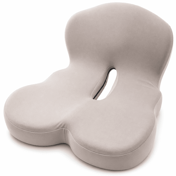 Ergonomic Memory Foam Seat Cushion with Lumbar Support, Contoured U-Shaped Design, Non-Slip Grips and Removable Washable Cover - Dark Grey
